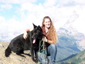 Photo of Stacy Just with her rescued dog, Bear.